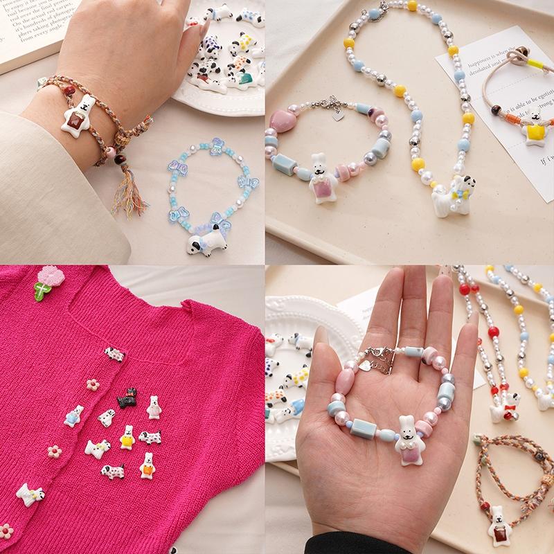 Lovely Ceramic Button Cartoon Ceramic Beads Cartoon Rabbit Puppy Button Beads DIY Jewelry Beads DIY Clothing Beads 1pc