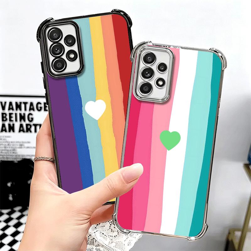 Rainbow Gradient Love Desgin Plating Phone Case For Samsung A17 A07 A37 A57 A16 A56 A15 A55 A14 A54 A13 A53 A26 A36 A25 A35 A24