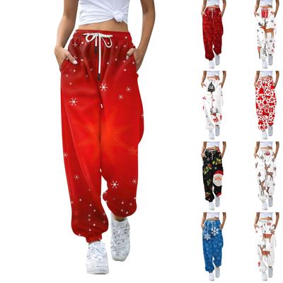 Women's Casual Fashion Christmas Printed Casual Pants Sweatpants Long Pants Drawstring Elastic Waist Cuff Pants