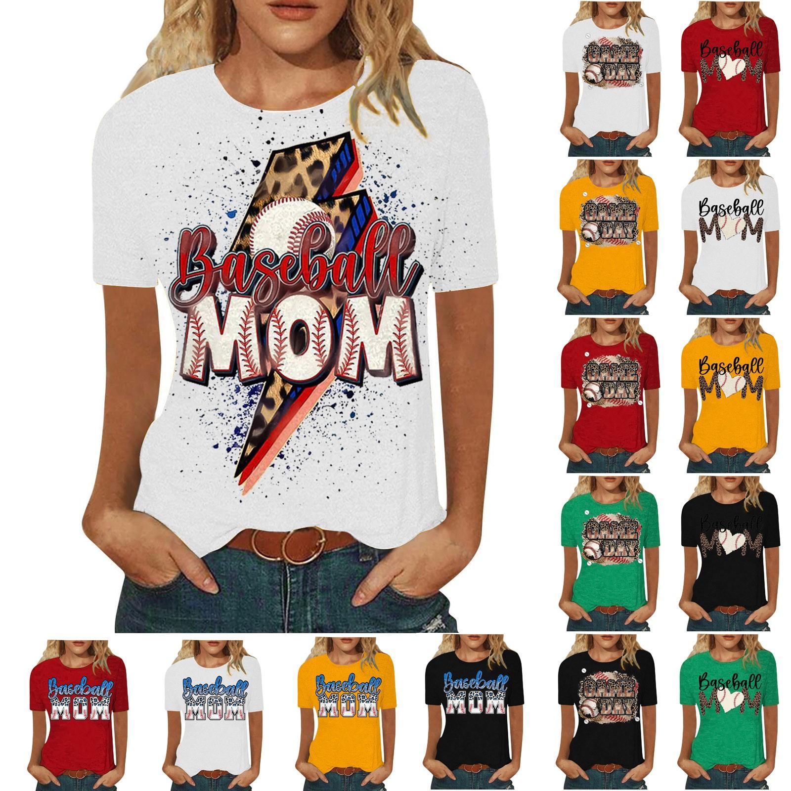 

Женская модная повседневная бейсбольная блузка с короткими рукавами и круглым вырезом на День матери с принтом