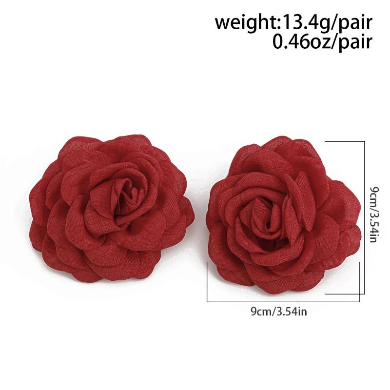 Exaggerated Big Rose Flower Earrings for Women Vintage Elegant Fabric Florals Ear Stud Earring Summer Holiday Beach Jewelry