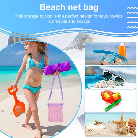 Netz-Strandtasche mit Schultergurt, großes Fassungsvermögen, Reißverschluss, Mehrzweck-Muschelhalter, Aufbewahrungseimer für Reisesandspielzeug