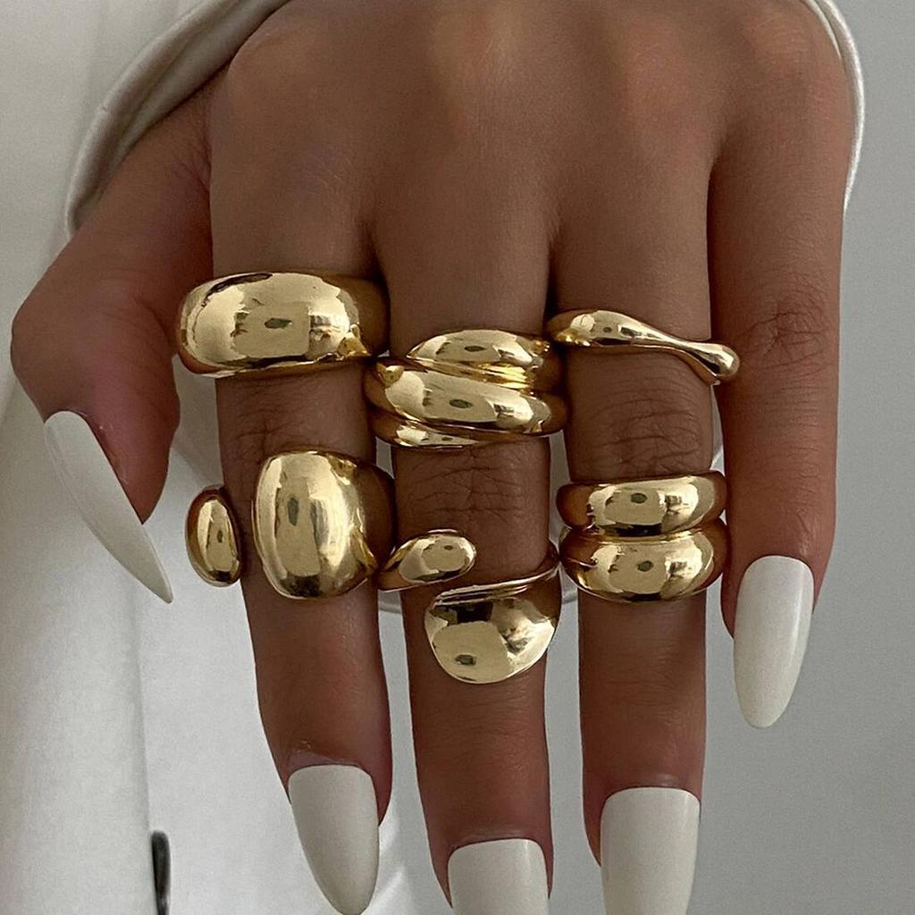 Ingemark 6Pcs/Set Classic Irregular Water Drop Open Rings for Women New Trend Punk Gold Color Geometric Ring Couple Jewelry Gift