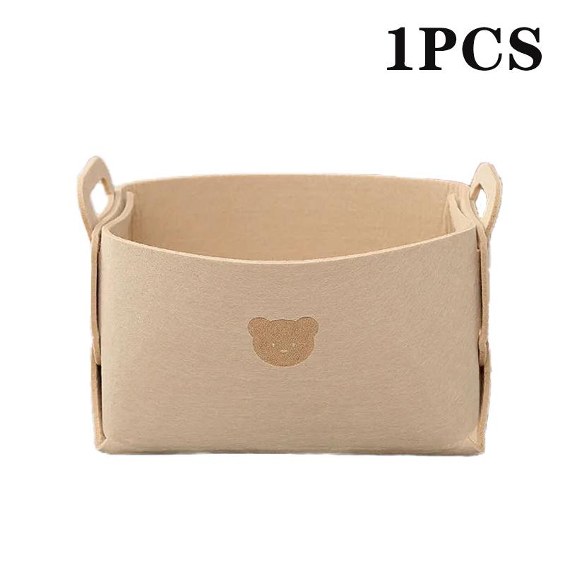 5PCS Bear Felt Storage Basket Large Capacity Foldable Clothes Organizer Snacks Toys Storage Basket Desktop Sundry Organizer