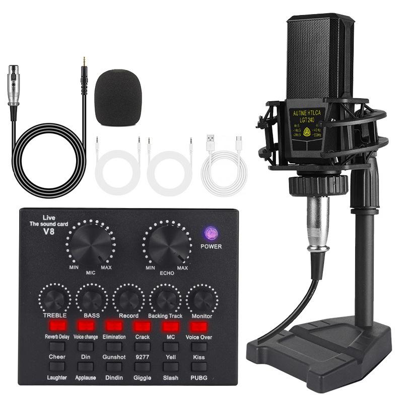 English Version V8 Podcast LGT240 Condenser Microphone Set for Computer Live Streaming