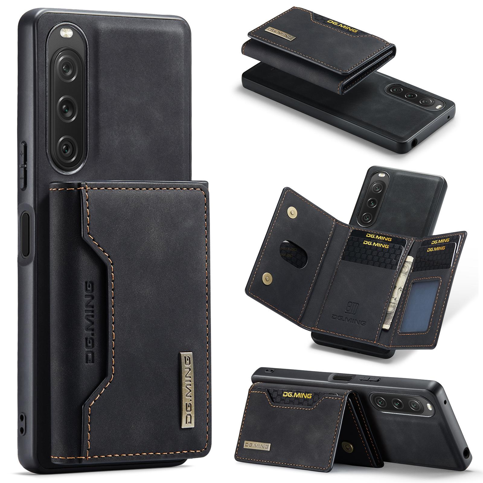 

DG.MING M2 Series for Sony Xperia 10 V Shockproof Kickstand Case PU+PC+TPU Cover with Magnetic Wallet Black