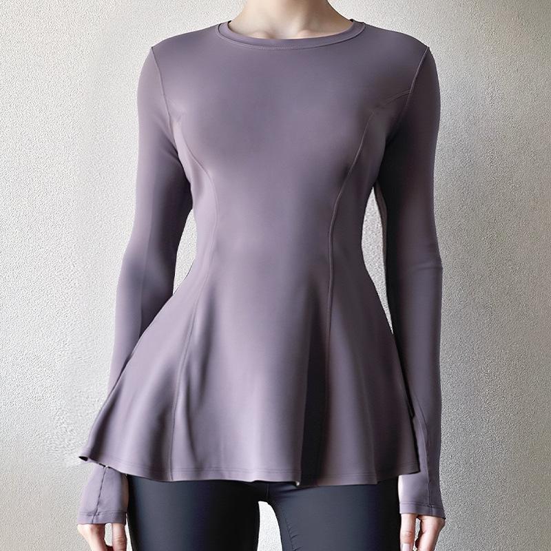Women s Quick-Dry Round Neck Yoga Top - Loose Long Sleeve, Slimming Fit S