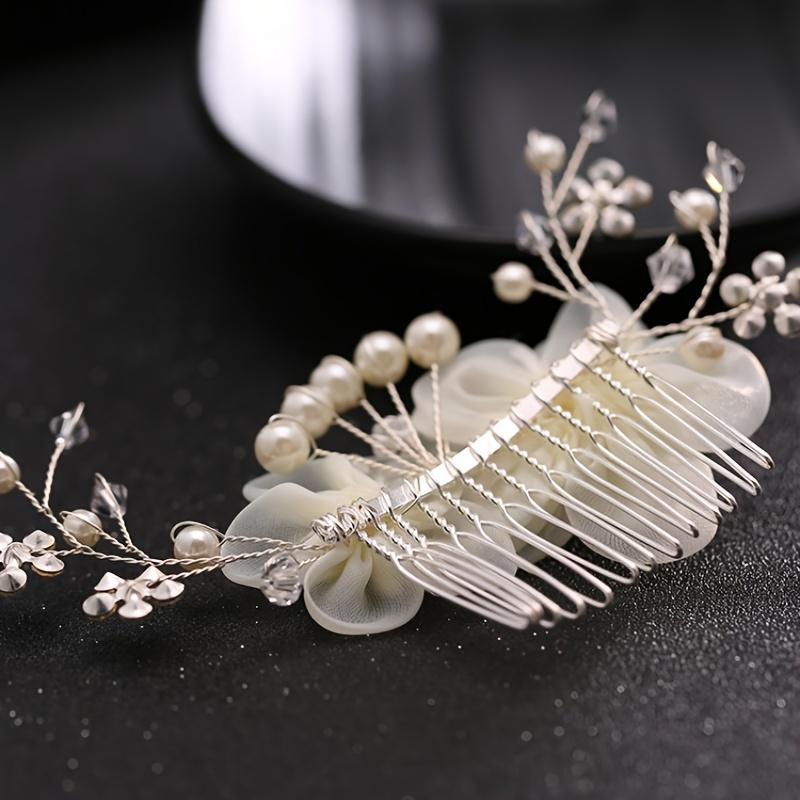 Wedding Hair Comb Flower Hair Ornaments Bride Hair Comb Pearl Rhinestone Headpiece For Women Girls Headdress Floral Jewelry