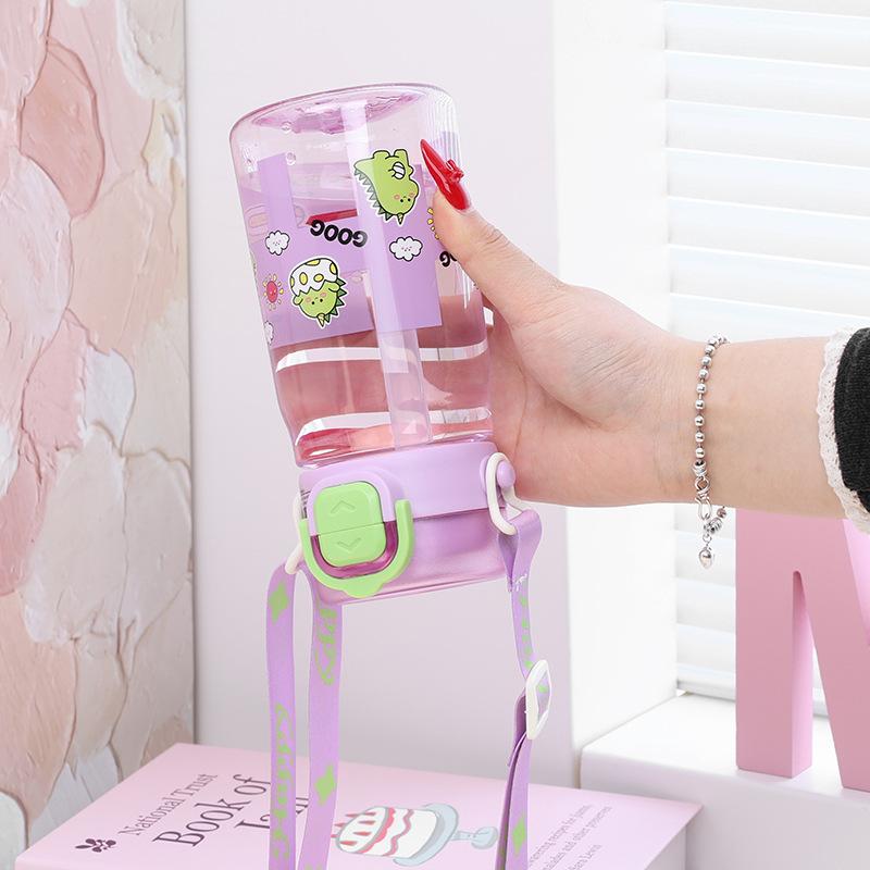 Water bottle high value children's double drinking straw cup 1011 new water cup plastic student cup portable kettle direct drinking cup
