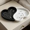 2Pcs 3D Printed Black White Heart Pattern Tray, Heart Storage Tray for Keys Jewelry, Mini Desktop Organizer Tray for Entryway Be