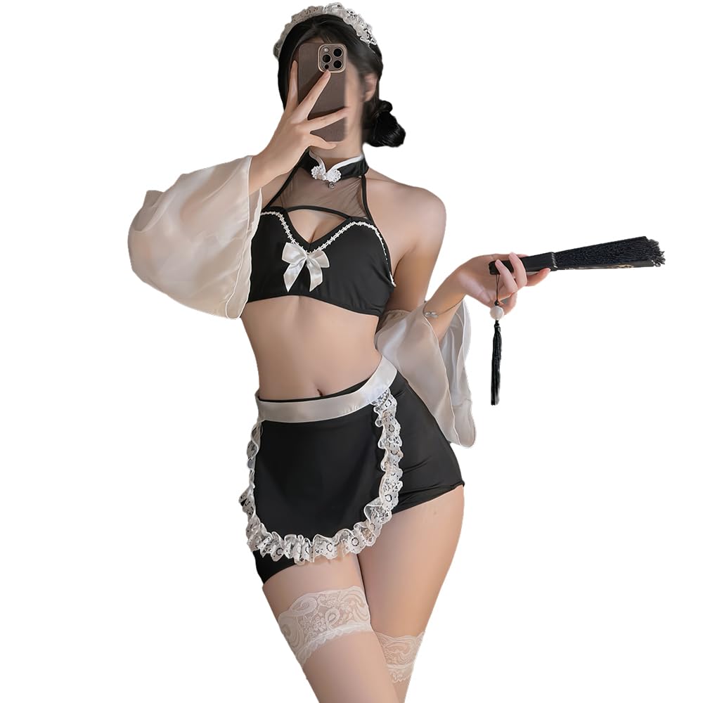 Maid Extreme Babydoll One Mini Set [RPFLQ] Uniform, Sexy, Open-chested, Black, Pink, Erotic, Lingerie, Piece, Skirt, Sleeveless, Open-chested,