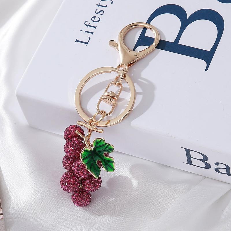 

1 шт. Маленький кулон с листьями Виноград Брелок для женщин девочек Полностью стразы Милый брелок для ключей автомобиля Подвеска для сумки Имитация фруктов