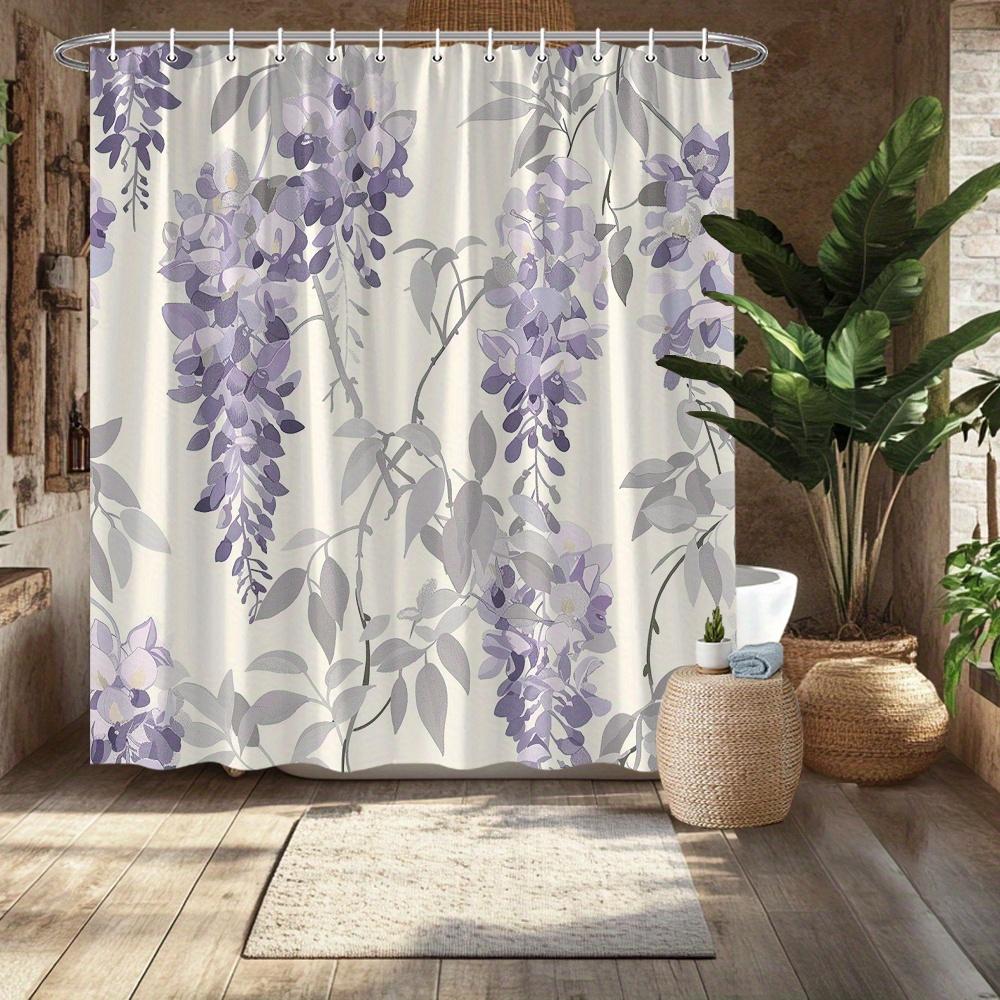 

1Pc Lavender Purple Flowers And Green Leaves Shower Curtain, Polyester Fabric, Machine Washable Suitable For Bathroom Decoration W60H190(CM)-1 Pcs