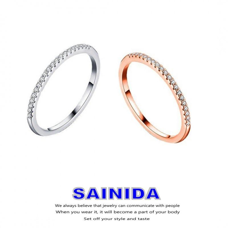 

South Korea s Dongdaemun fashion straight row diamond ring women s exquisite minimalist ring K gold women s simple personalized index finger ring no. 5