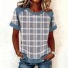 Women Denim Collar Patchwork Stitching Sweatshirt Casual  Printed Pullover Short Sleeve Shirts