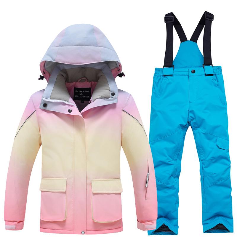 Girls ski suit winter outdoor waterproof windproof thickened warm thickened snowboard double snowboard ski suit ski suit set