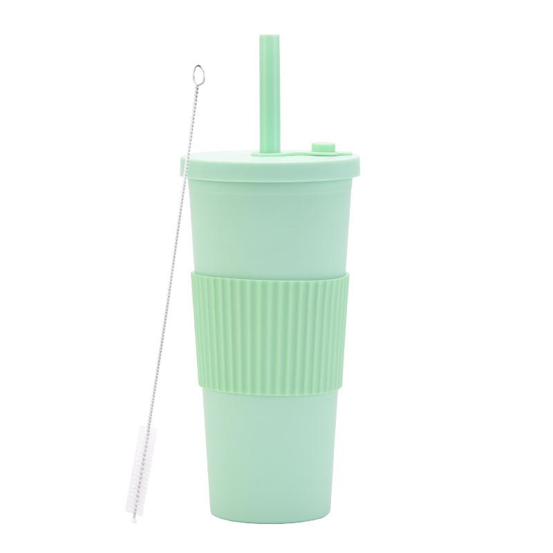 

2025 Пластиковый стакан большой вместимости с двойными стенками, соломинка с большим отверстием, стакан для жемчужного боба-молочного чая, портативный стакан с соломинкой для улицы 700ml зелёный