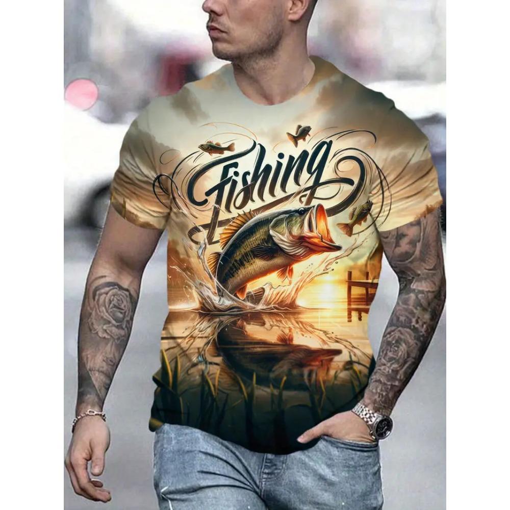Summer fishing men s T-shirt 3D printed short sleeved T-shirt 2XS