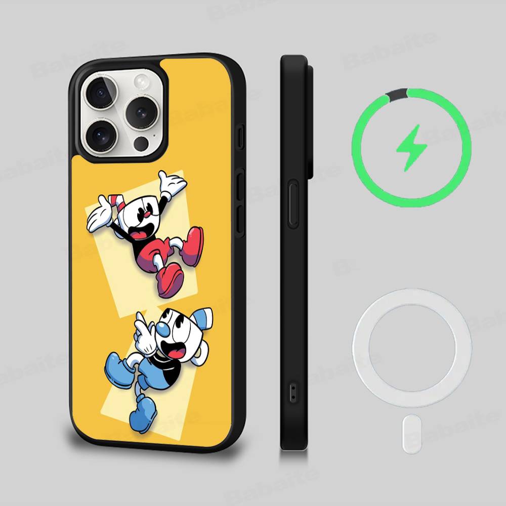 Cute Cuphead Magnetic Matte Phone Case For IPhone 16 17 15 14 13 12 11 For Magsafe Wireless Charge Cover