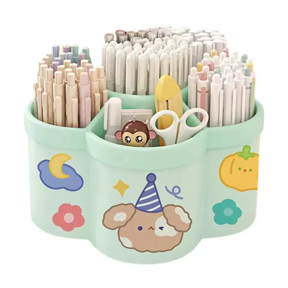 

Вращающийся на 360° держатель для ручек, многофункциональный органайзер для рабочего стола, подходит для ручек для макияжа и студенческих канцелярских принадлежностей, детские подарки зелёный