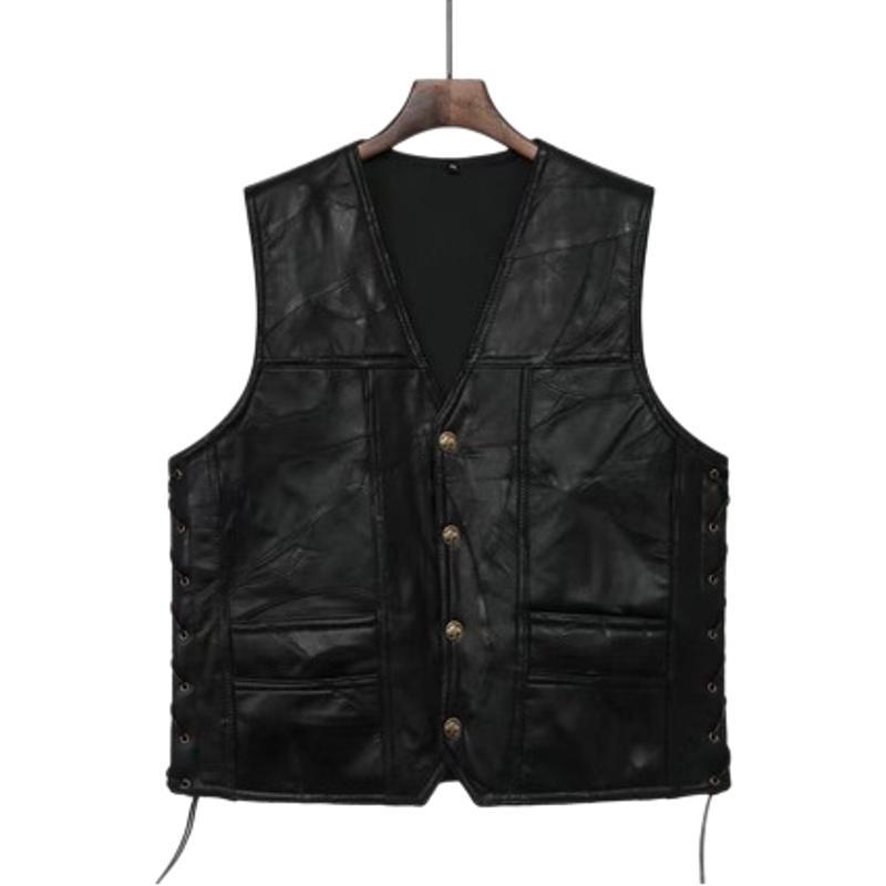 Men's Classic Brown Sheepskin Leather Motorcycle Vest - Plain, Sleeveless Riding Jacket