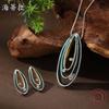New enamel color hollow oval stud earrings pendant set women's fashion simple point diamond oval neck necklace