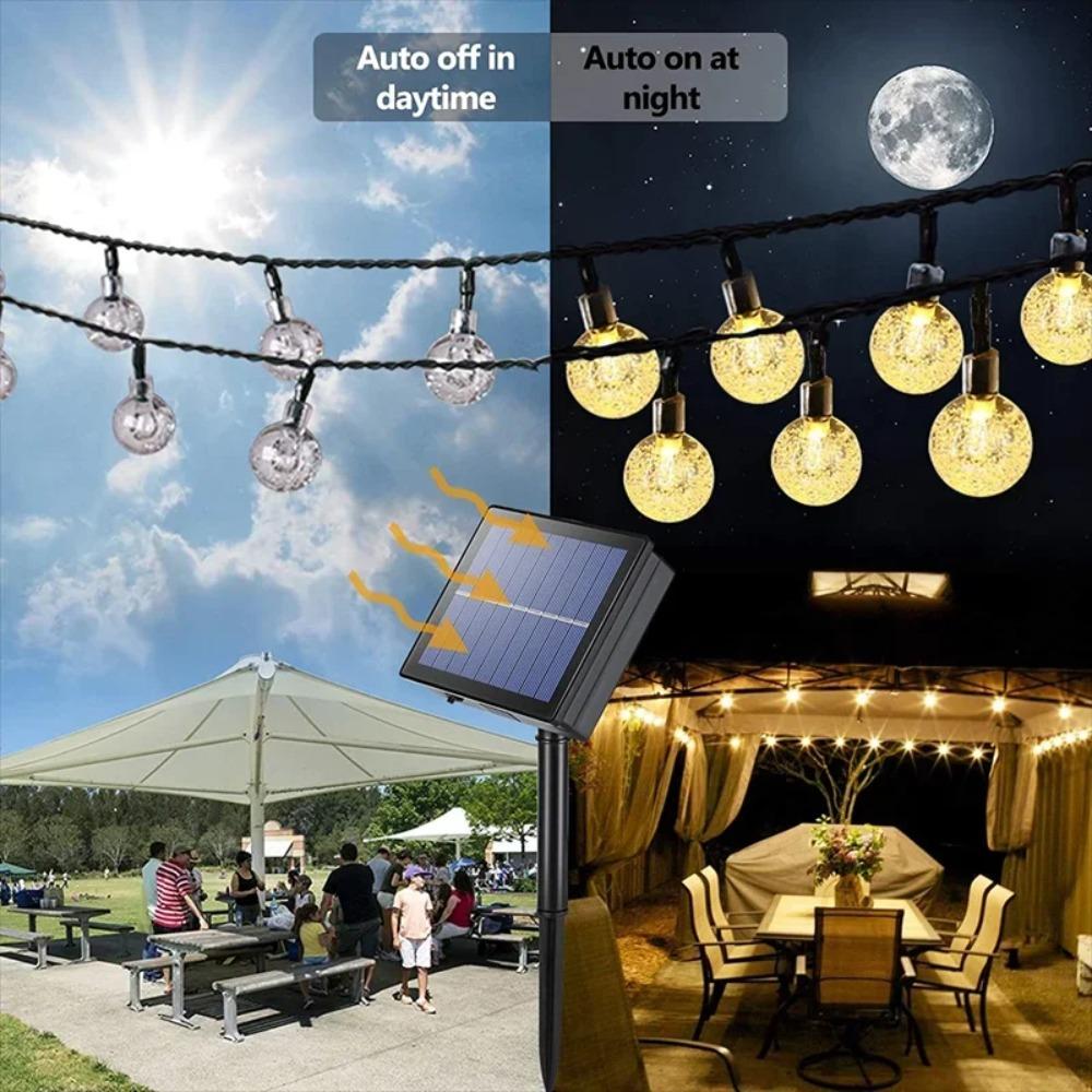 LED Solar String Lights Outdoor Leds Waterproof Crystal Globe Lights with Modes Garden Light for Patio Party Tree Decor