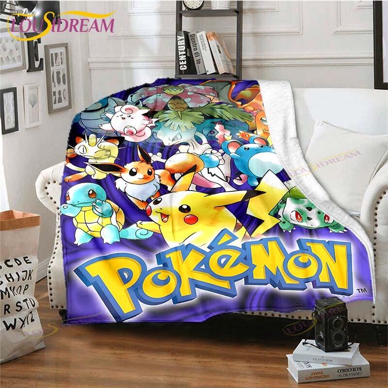 Cartoon Pokemon Printed Pikachu Fleece Plush Blanket Soft Warm Blanket for Adults and Children Bedroom Sofa Gift  Picnic Blanket