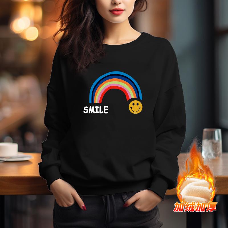 Loose cotton printing fleece thickened long-sleeved sweater jacket 2025 autumn and winter new Korean version T-shirt bottoming shirt