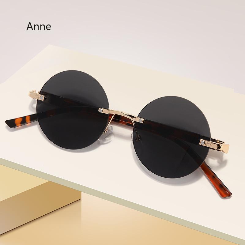 Rimless Round Sunglasses Men Fashion Classic Vintage Outdoor Shades Ins Trendy Luxury  Design Anti-UV Sun Glasses