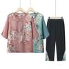 Yuzhaolin Women's Summer Loose Mid-Sleeve Chinese Style Pant Set