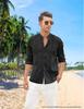 Men's Casual Cotton Linen Stand Collar Shirt - European & American Style for Summer Beach Vacation 2023