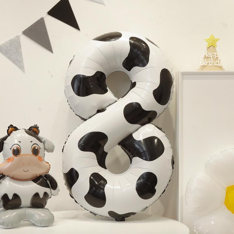 Cow Print Balloon Birthday Decorations Supplies 1pc 40 Inch Digital Balloon COW Theme Number Balloons for Birthday Party Farm Barn Decor