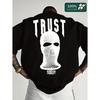 Men's Black Cotton T-shirt with Bold Trust Nobody Graphic and Ski Mask Print, Relaxed Fit Short Sleeve Crew Neck Streetwear for Daily Casual Wear