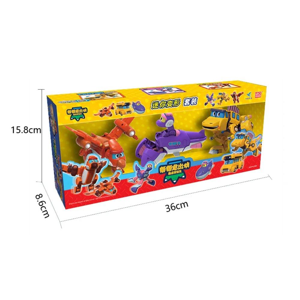 Newest 3pcs/set ABS Min Deformation Gogo Dino Action Figures Transformation Car Airplane Dinosaur Toys for Kids Gift