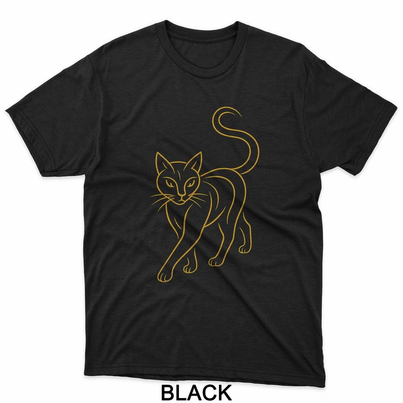 Elegant Walking Cat In Gold T-Shirt S