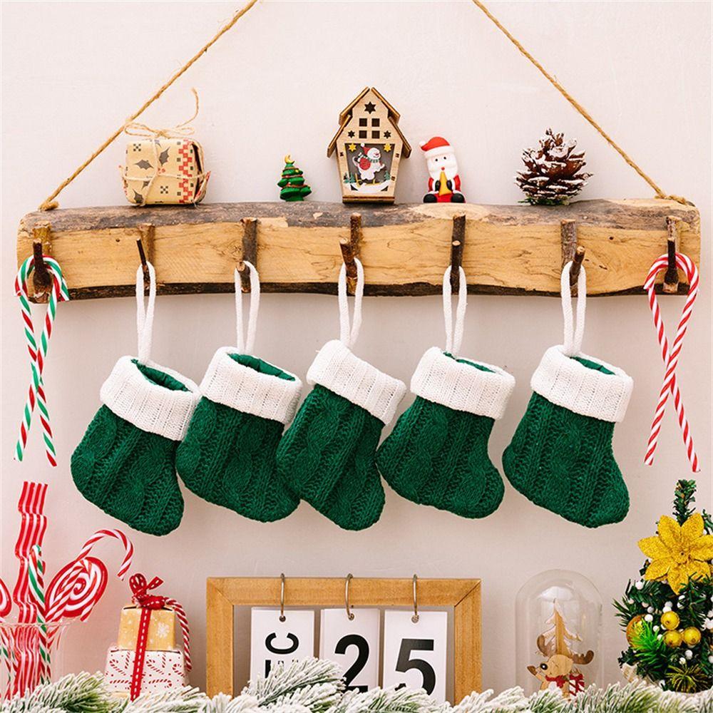 1pcs Red Christmas Knit Socks Green Christmas Cutlery Cover Xmas Candy Bag  Christmas Decorations