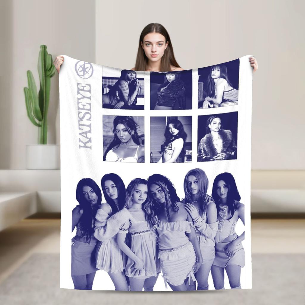 Katseye Kpop Knitted Blankets Fleece Sophia Lara Megan Ultra-Soft Throw Blankets for Car Sofa Couch Bedspread