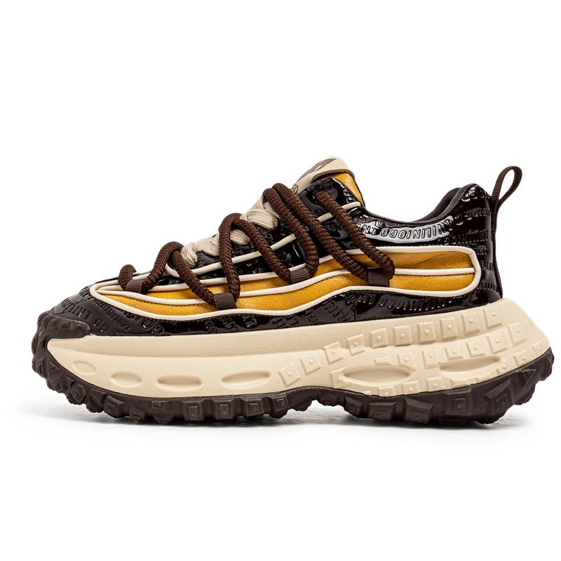 Spring and Autumn Leather Surface Heightening Sports Casual Shoes New Men's Adolescent Personality Thick-soled Lace-up Dad Trendy Shoes Men