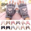 Fingerless Gloves with Flap Cover Furry Cat Paw Thermal Gloves Flip Top Mitten Button for Women Winter Cozy Outdoor Cold Weather Plush Half