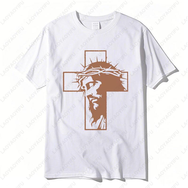 Crucifixion of Jesus Christ on Cross Harajuku Graphic T Shirts Jesus Christ Crown of Thorns Tees Men  Women Cotton Casual Wear