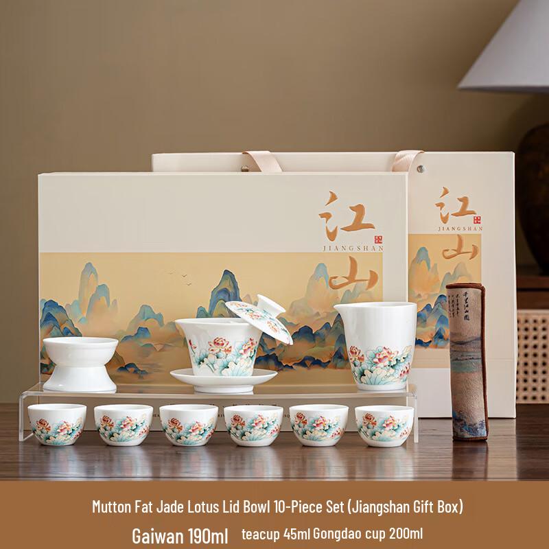 Xunyi 10-Piece Chinese White Porcelain Lotus Tea Set