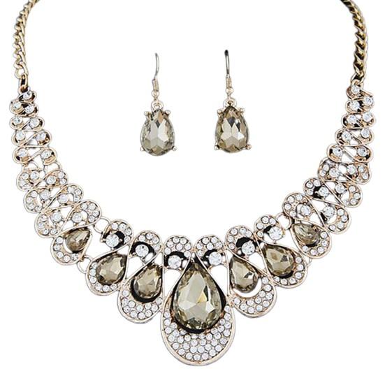 2ks/sada Přehnané náušnice s ušlechtilým náhrdelníkem Vícebarevné náušnice s přívěskem z umělého drahokamu