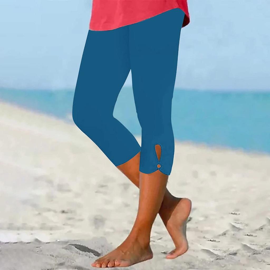 Women's High Waist Yoga Pants Summer Hollow Out Comfortable Stretch Tight Pants Workout Compression Capried Pants