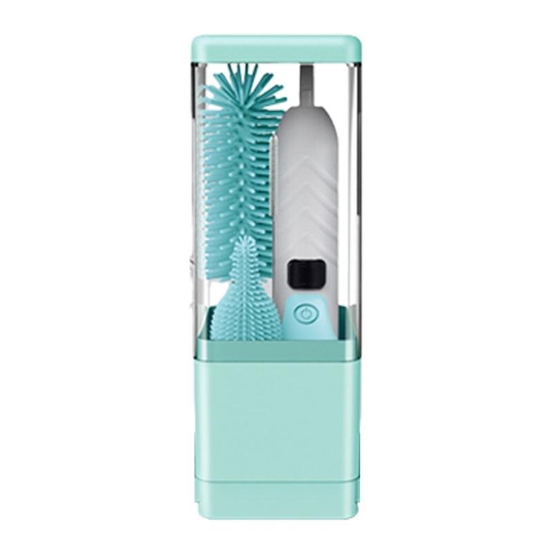 Portable Sanitization Electric Bottle Brush Featuring Build In Drying Rack & Included Silicone Nipple Brush for Home
