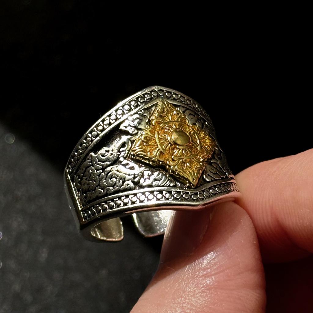 Retro Double Dorje Crossed Vajra Adjustable Open Ring For Men Silver-plated Copper Gothic Jewelry Tibetan Buddhist Accessories