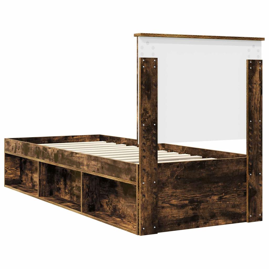 Bed Frame Smoked Oak 75 X 190 Cm Solid Pine Wood