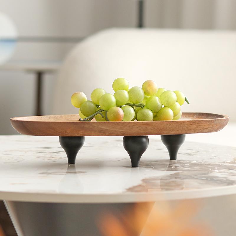 Modern Yeni Çin Tarzı Ahşap Ayaklı Tepsi Dekorasyonu Sehpa Masif Ahşap Meyve Tabağı Inn B&B Masaüstü Dekorasyonu Dekorasyon
