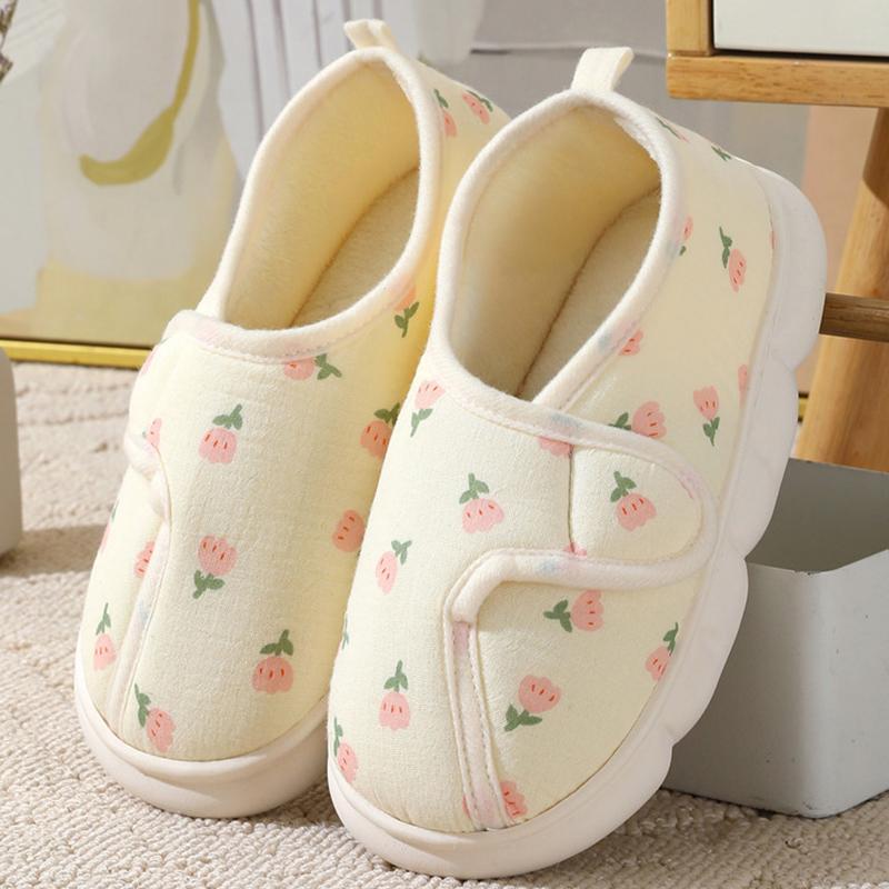 Fashion Lovely Fruit Print Cotton Slippers Women Winter Hook and Loop Non-Slip Plush Slides Women Soft Faux Fur Warm Slipper Mujer