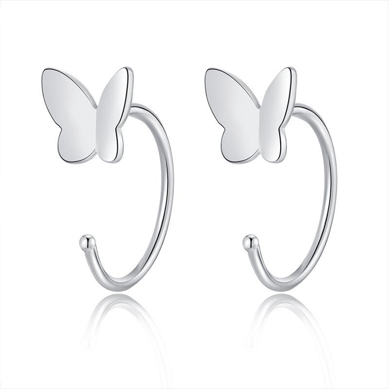 Earrings Silver Women Heart Flower Star Moon Butterfly Shape Decoration Stud
